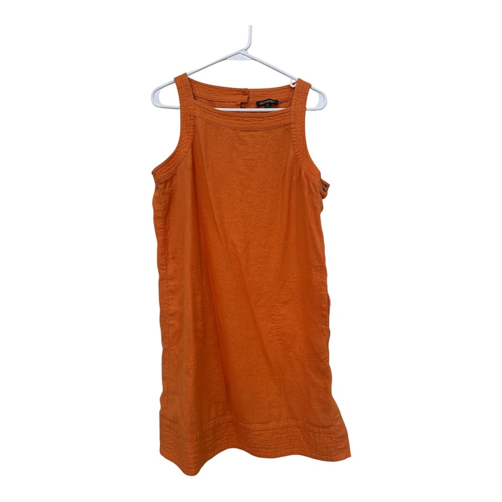 For Cynthia Orange Linen Blend Sleeveless Shift Dress Side Button Detail Size M